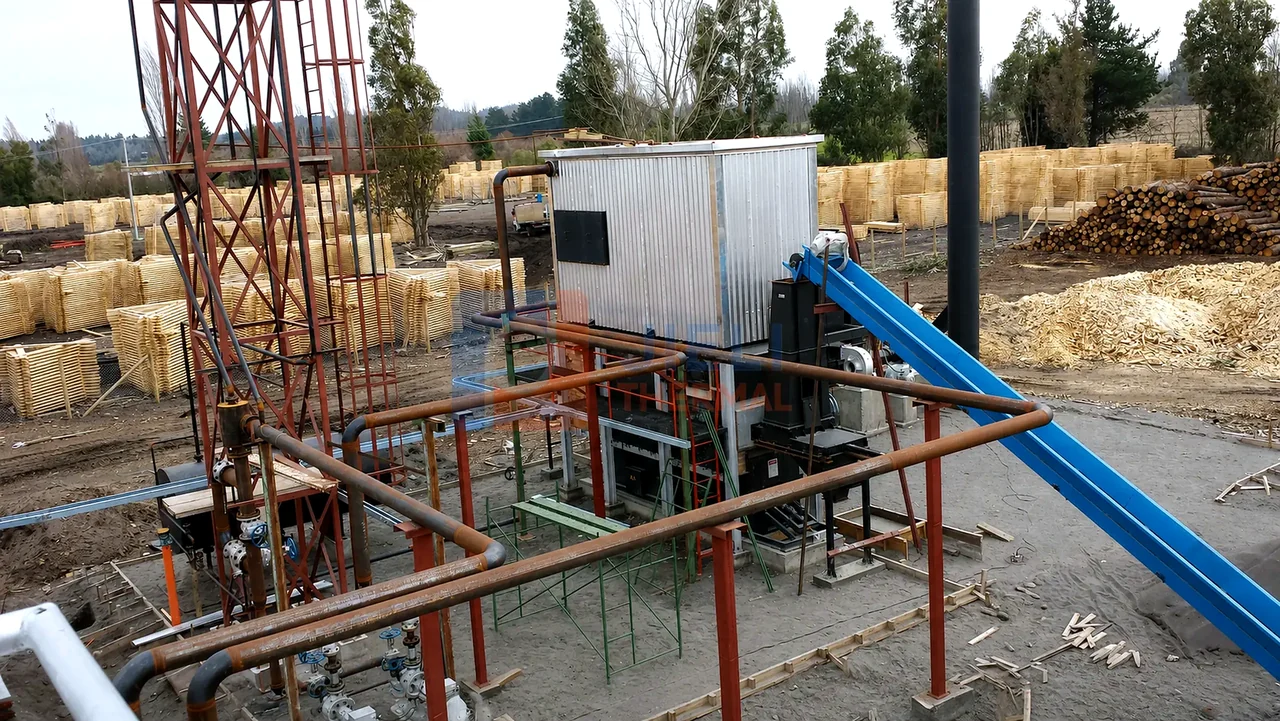 Biomass thermal oil heater system with reciprocating grate and conveyor Biomass thermal oil heater system with reciprocating grate and conveyor